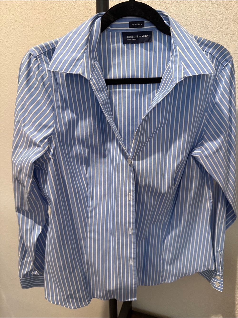Jones New York Blue and White Striped Button-Down Shirt